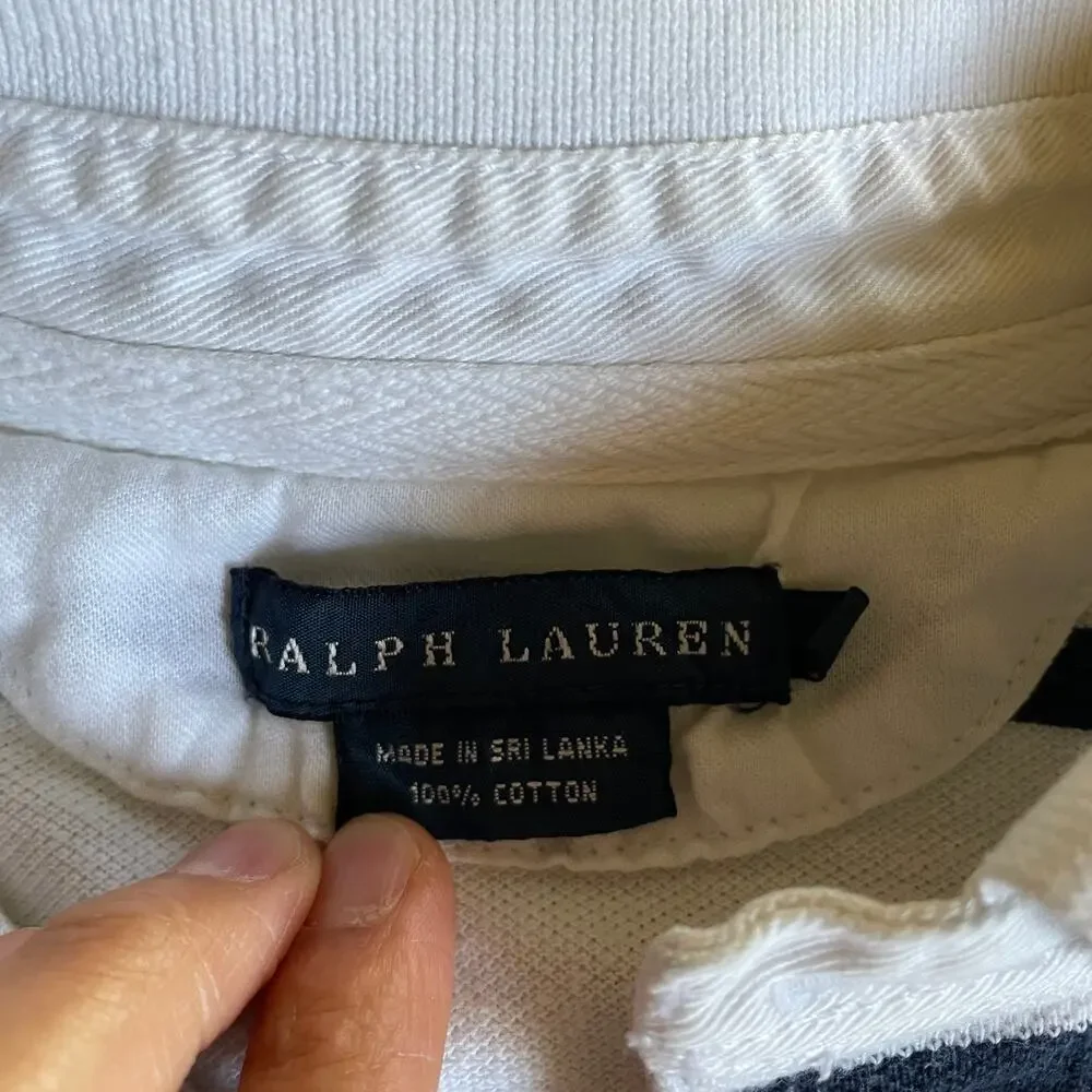 Vintage Ralph Lauren Gold Crest Striped Polo Shirt Boys Youth Small 90s Y2K Blue